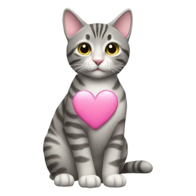 gray tabby cat with pink heart sticker