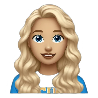 Tall blonde tan girl blue eyes wavy hair in ucla sweatshirt sticker