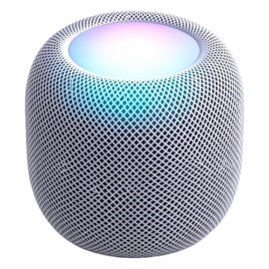 Modern Apple HomePod mini smart speaker, spherical compact design with touch interface on top, minimalist aesthetic sticker