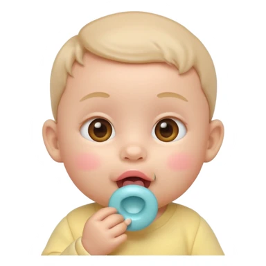 Apple-style 3D emoji of a cute baby sucking on a pacifier or drinking from a baby bottle, round face, soft pastel colors, cheerful and gentle expression, clean white background sticker