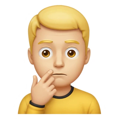 animated thinking face emoji, expressive, yellow face, one hand on chin, raised eyebrow, pondering expression, classic emoji style sticker