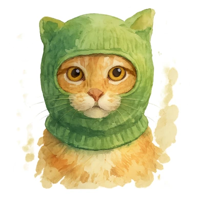 watercolor style cat in a green balaclava sticker