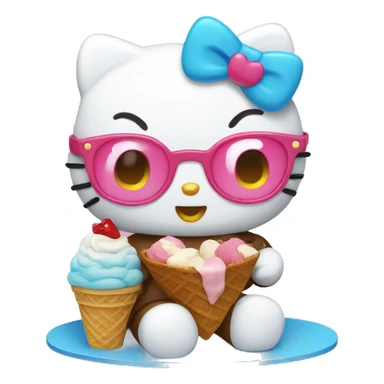 hello kitty eating icecream sticker