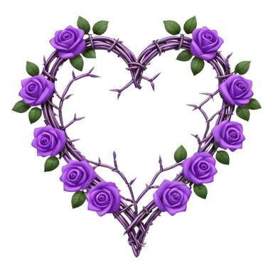 heart shape made out of barb wire vines with purple roses border with crystals hanging  sticker