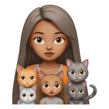 a pretty bratz dusky girl with long straight hair with four cats nd wearing a grey tshirt sticker