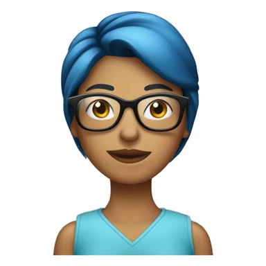 mujer con saco azul, camisa celeste,con lentes, cabello negro recogido en una cola. sticker