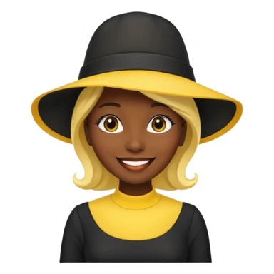 black dressed women with yellow hat sticker