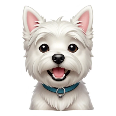 Cinematic Comical West Highland White Terrier Portrait Emoji, Head tilted dramatically with an exaggeratedly shocked or amused expression, featuring a sleek, pristine white coat with perky ears and wide, expressive dark eyes filled with playful disbelief, Simplified yet hilariously expressive features, highly detailed, glowing with a slightly sassy glow, high shine, dramatic yet playful, stylized with an air of cheeky mischief, bright and endearing, soft glowing outline, capturing the essence of a spirited and over-the-top companion, so meme-worthy it feels like it could side-eye its way into internet fame instantly! sticker