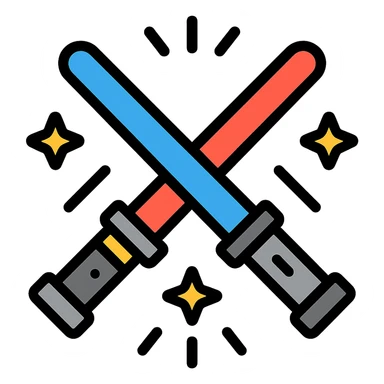 crossed blue and red lightsabers with dynamic motion lines and yellow sparks sticker