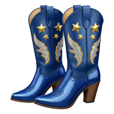Realistic navy blue fashion cowgirl boots with sparkly shiny glitter  sticker