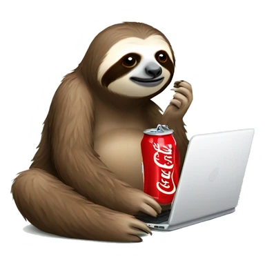 tired sloth with coca cola can and laptop sticker