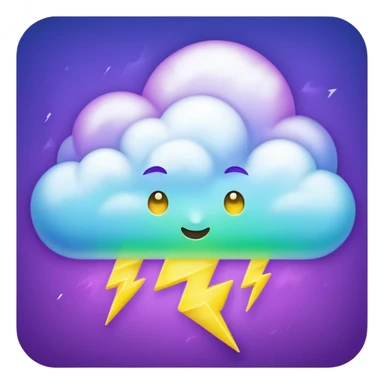 purple and green and blue gradient fluffy cloud with yellow  lightning sticker
