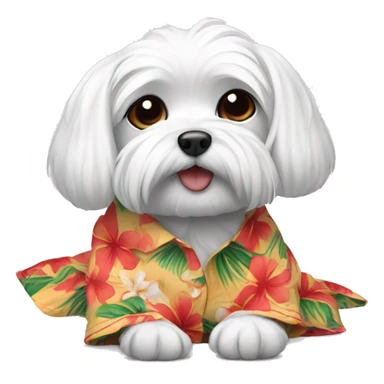 Maltese laying down wearing a Hawaiian shirt sticker