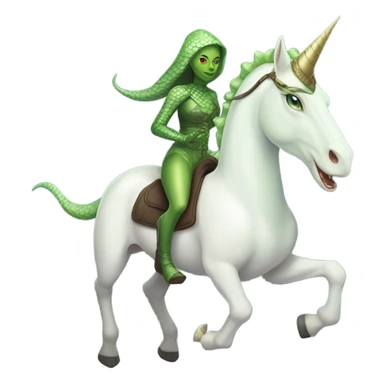 reptilian alien woman on a white unicorn sticker