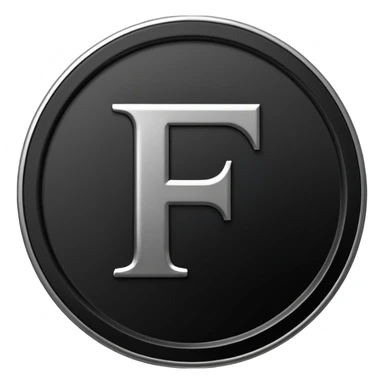 Emoji icon of a black coin with engraved letter F, minimalist style, isolated, no color sticker