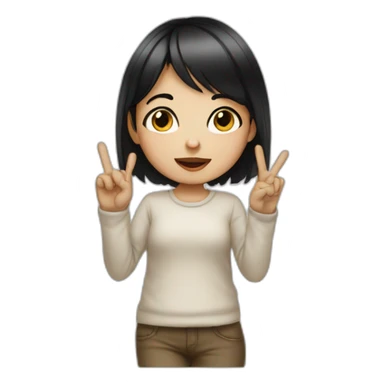 Small white skin black haired girl showing three fingers sticker