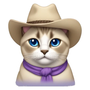 Fat Siamese cat blue eyes lavender cowboy hat sticker