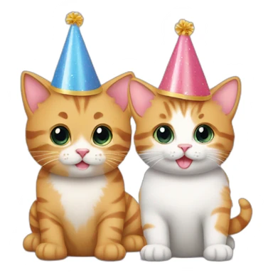 kitten and cat wearing birthday hats sticker