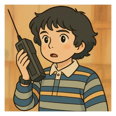 Recreate Mike Wheeler inspired by the reference photo, with a simple and delicate line style, colored in pastel tones, with very thick and dark contours, in Ghibli style, square format 1:1. sticker