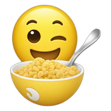 Silly yellow emoji happily eating cereal sticker
