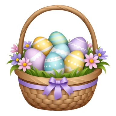 Easter basket filled with decorated eggs and spring flowers sticker