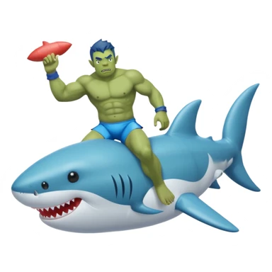 An orc male on an inflatable circle in the form of a shark sticker