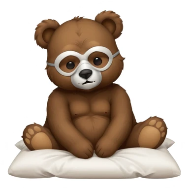 sleepy cute bear with mask sitting on comfiest bed sticker
