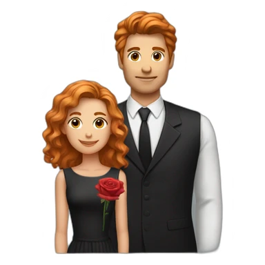 Un homme avec les cheveux noirs qui offre une rose et une fille qui a les cheveux roux sticker