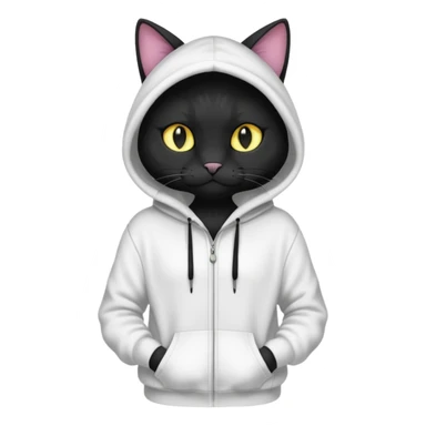 Black cat wearing a white hoodie fursona (full body) sticker