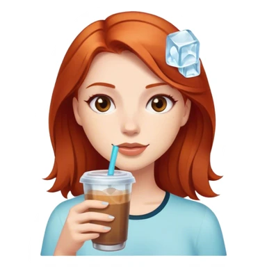 redhead girl with brown eyes and a ice coffee with ices  sticker