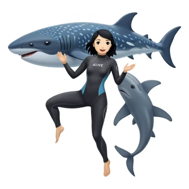 One was wearing a save ocean silver wetsuit
Black haired female diver dances with whale sharks sticker
