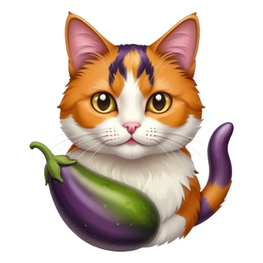 A cat with hairy big eggplant sticker