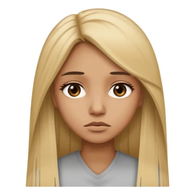 Mujer color de piel moreno claro, con cabello rubio largo, lacio y suelto, ojos negros triste sticker
