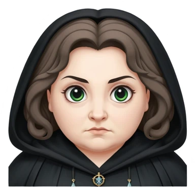 Alecto Carrow in harry potter, a woman fat, knot tied hair, look evil, black cloak sticker
