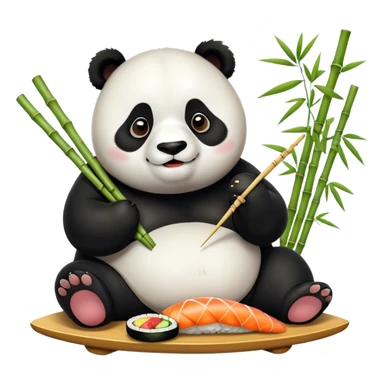 A fat panda eating sushi  sticker
