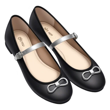 Realistic black ballet flats with silver buckle sticker