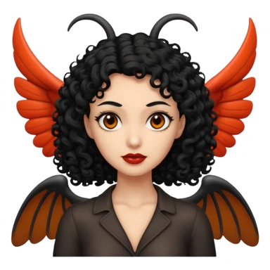 A woman with a curly black hair meeting mothman sticker