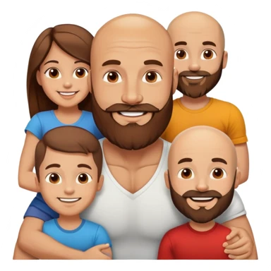 Happy Muscular Bald beard men with his wife long brown hair and 3 sons sticker