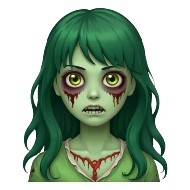 Zombie Green girl with long wavy black hair and bangs. sticker