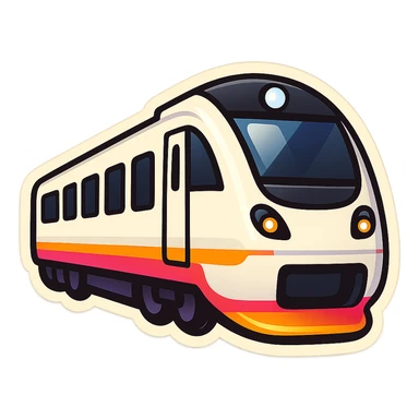 Create a simple, minimal, and clean emoji of a modern white train with a white body and black windows on a transparent background. Focus on a minimalistic emoji style with clear shapes and contrast. sticker