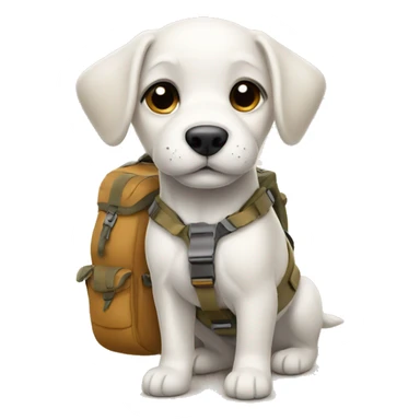 a cute puppy with a hiking bag sticker