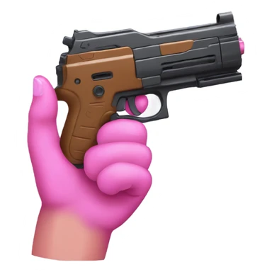brown hand with pink nails holding large scary dark nerf gun sticker