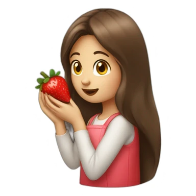 Long brown hair Girl eating strawberry sticker