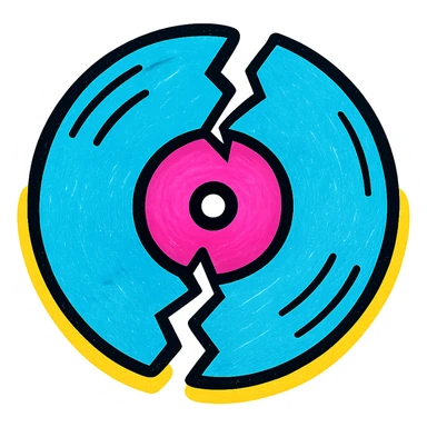 broken vinyl record, vibrant pop art style sticker