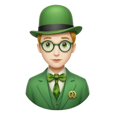 The Riddler villain from Batman with green suit, question mark symbols, bowler hat sticker