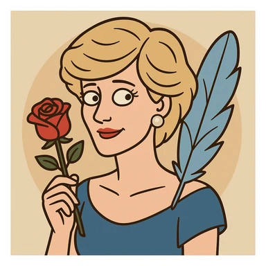Princess Diana a red rose a blue feather  sticker