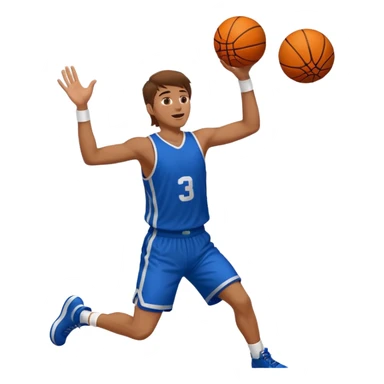 A white man with brown hair with a basketball, doing a layup sticker
