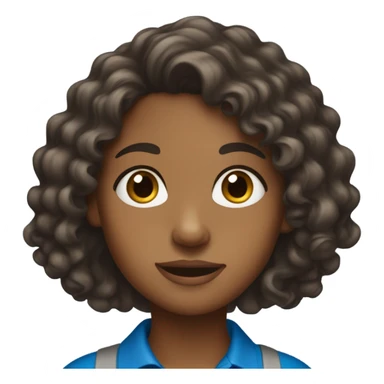 Brown girl wearing blue polo with long curly hair sticker
