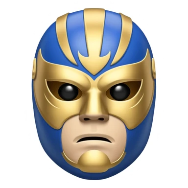 sad face emoji with a blue and gold luchador mask sticker