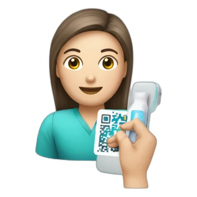 Un emoji di una persona comune che con uno smartphone scansiona un codice QR da un flacone di medicinale. sticker